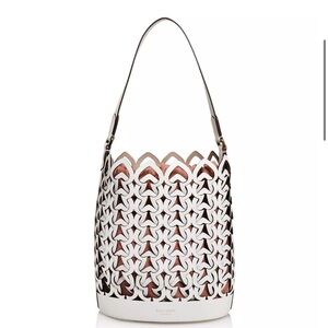 kate spade new york Medium Perforated Leather Bucket Bag white pink purse